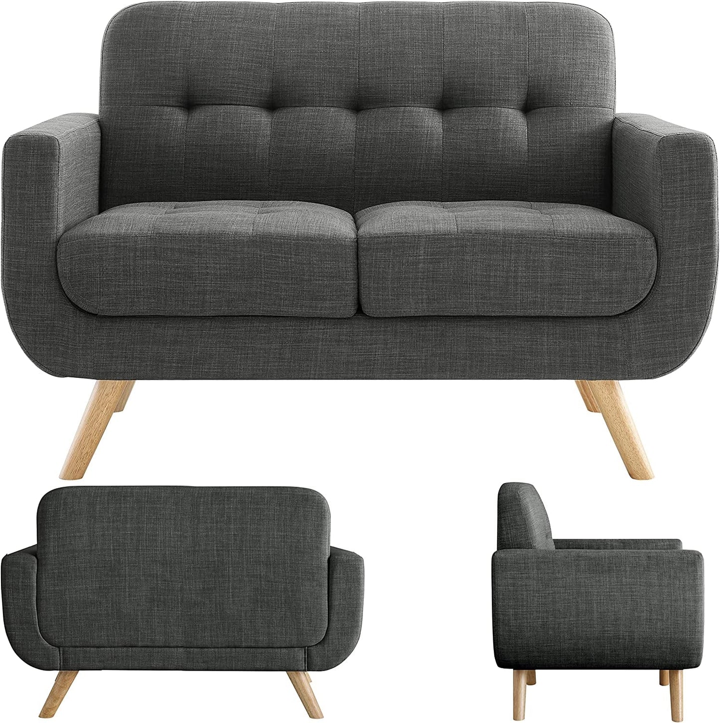 Elena Linen Accent Armchair, 2-Seat, Dark Gray-2