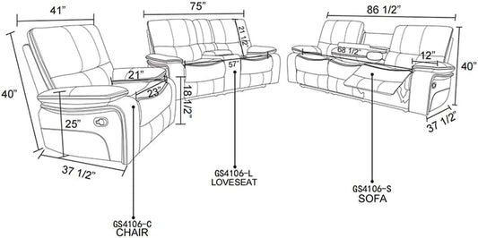 Reclining Sofa Set, Faux Leather Recliner Sofa Recliner Couch Double Recliner Loveseat Recliner Chair, Sofa for Living Room/Home Theater Seating/Office (Sofa)-1