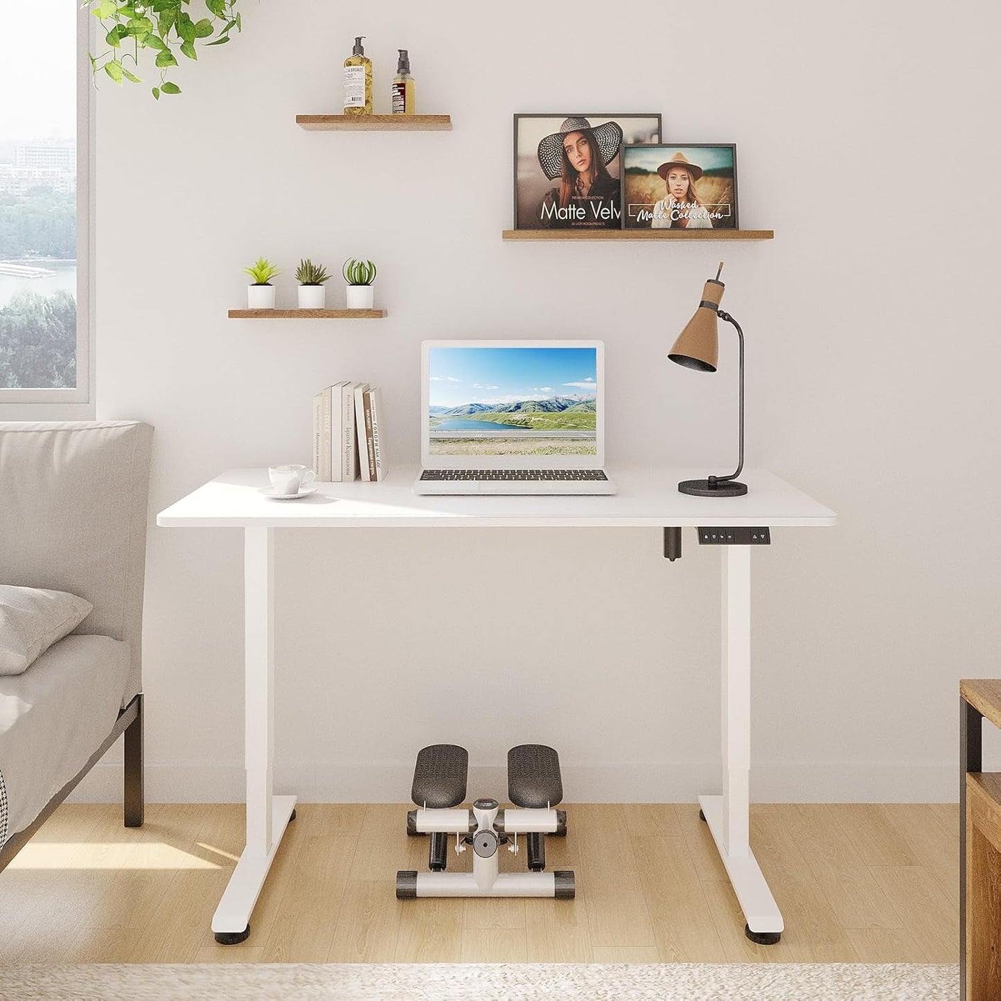 47.2 Inch Electric Standing Desk, Height Adjustable Sit Stand Up, Wood Desktop, Work Home Office Computer PC Desks, Gaming Writing Study Bedroom Rising Table, Tall Standup Workstation, White-2