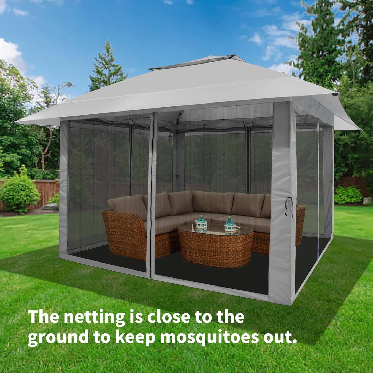 13X13 Pop up Gazebo, Patented One Push Outoor Canopy Tent with Wheeled Sto-N-Go Cover Bag, Pop up Canopy with Netting for Patio, Party, Backyard (13X13, Grey)-0
