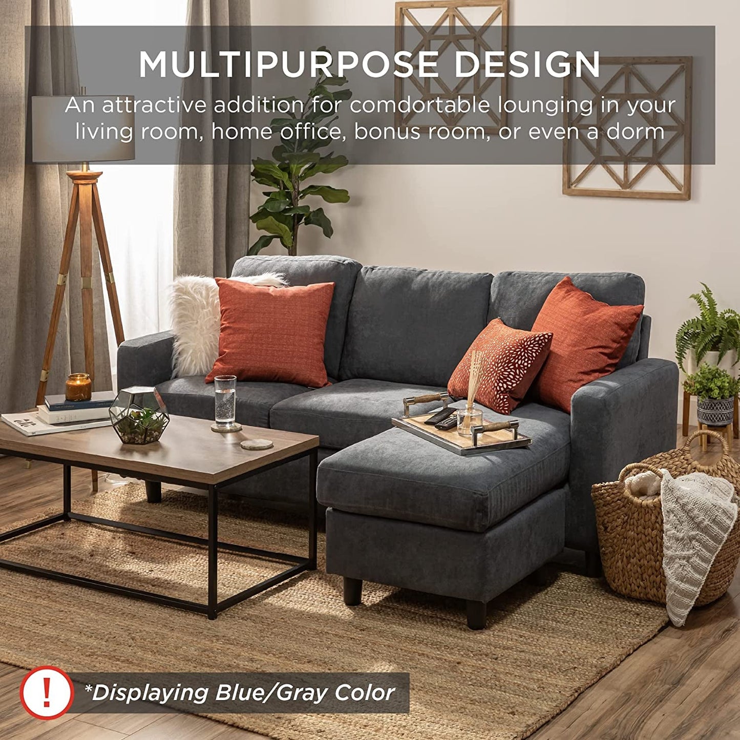 Compact Gray Linen Sectional Sofa with Chaise Lounge-4