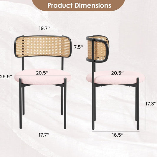 Kitchen Chairs Set of 4, Mid-Century Modern Dining Chairs,Kitchen Dining Room Chairs, Rattan Backrest round Upholstered Sherpa Dining Chairs,Pink-1
