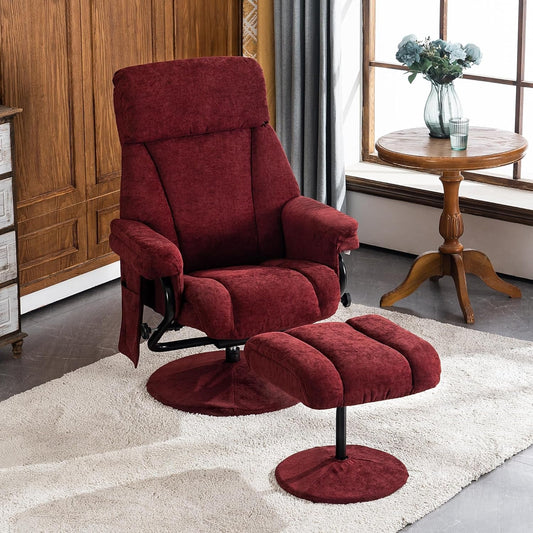 Swivel Recliner with Ottoman, TV Chair with Vibration Massage, Ideal for RV Small Space, Living Room & Bedroom 4539 4828 (Textile, Burgundy)-1