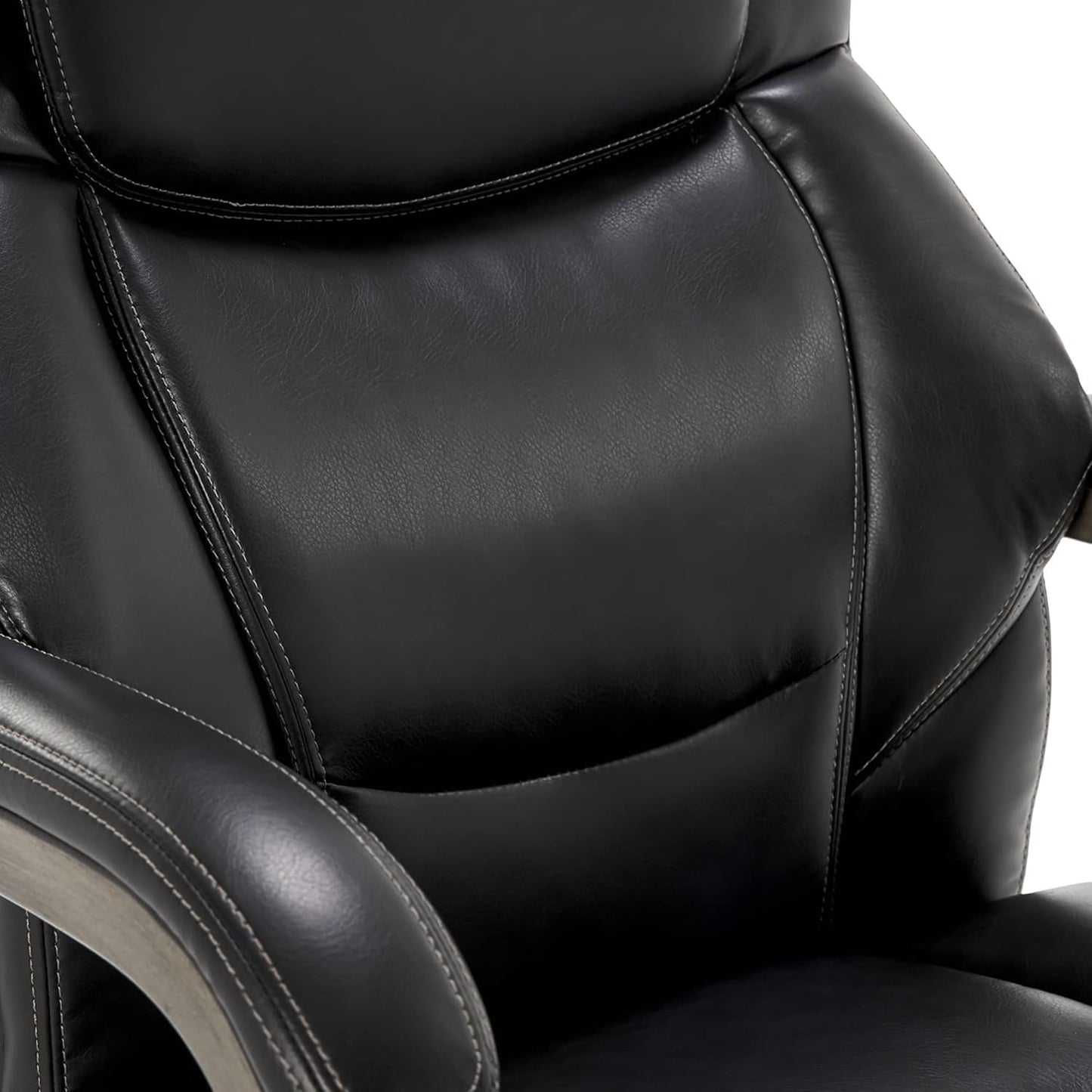 Delano Big & Tall Executive Office Chair, High Back Ergonomic Lumbar Support, Bonded Leather, Black with Weathered Gray Wood-4