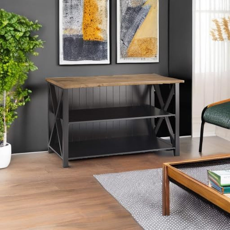 2 Tier Modern Farmhouse Wood Bookcase Bookshelf Storage Home Office Storage Cabinet, 52 Inch, Black-4