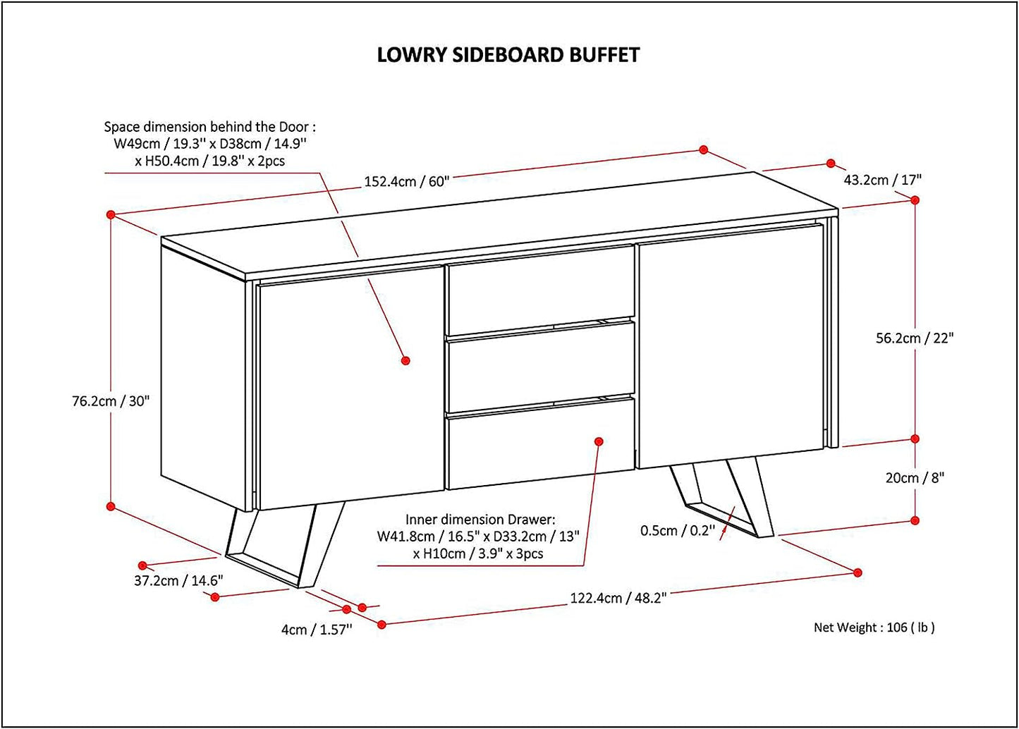 Lowry SOLID ACACIA WOOD 60 Inch Modern Industrial Sideboard Buffet and Wine Rack-1