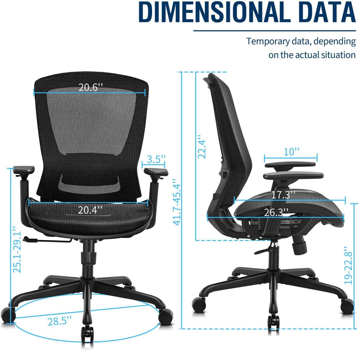 Mesh Office Chair,Ergonomic Computer Desk Chair,Sturdy Task Chair- Adjustable Lumbar Support & Armrests,Tilt Function,Comfort Wide Seat,Swivel Home Office Chair (Black)-2