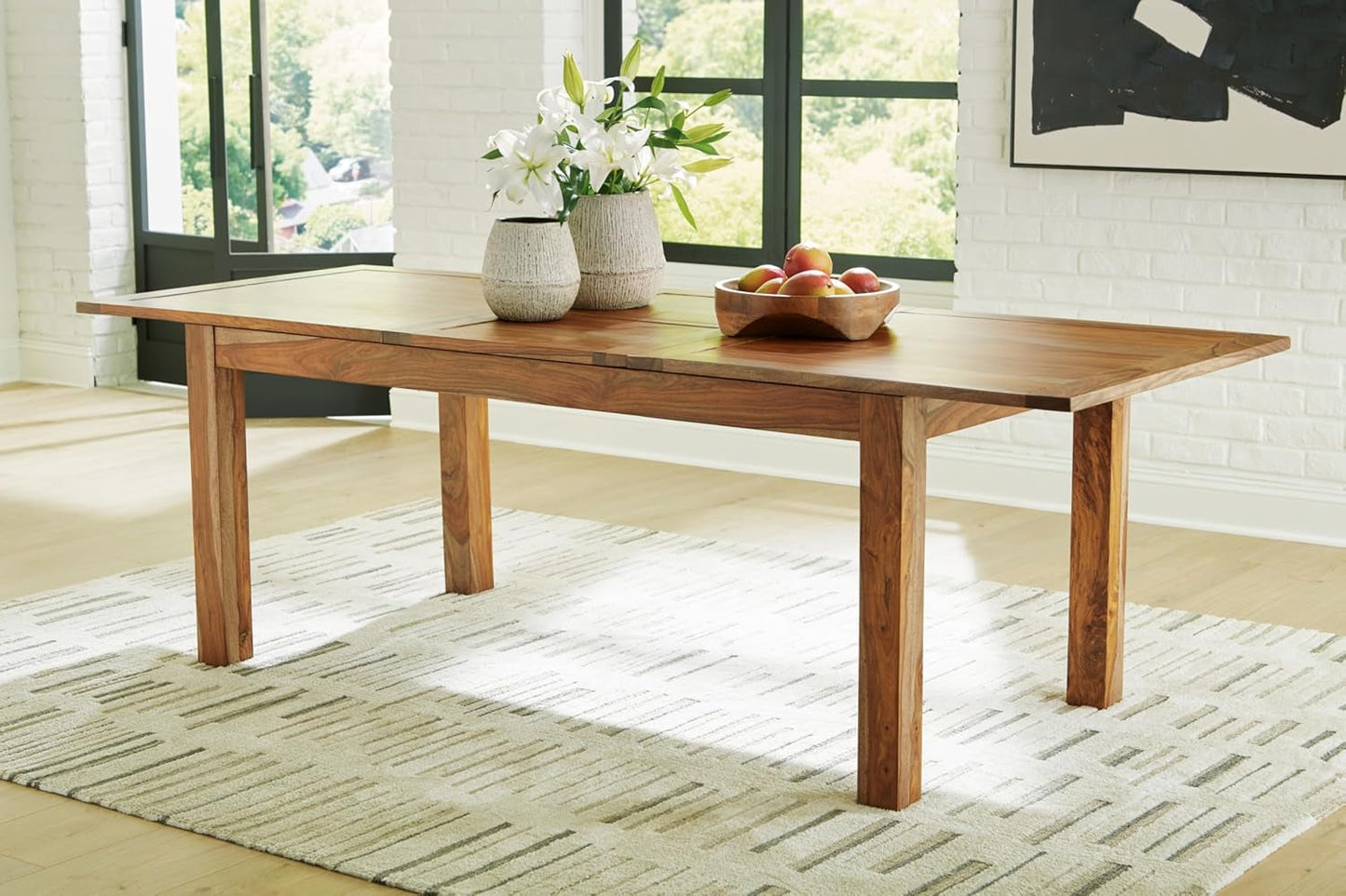 Dressonni Contemporary Dining Extension Table with Self-Storing Butterfly Leaf, Light Brown-1
