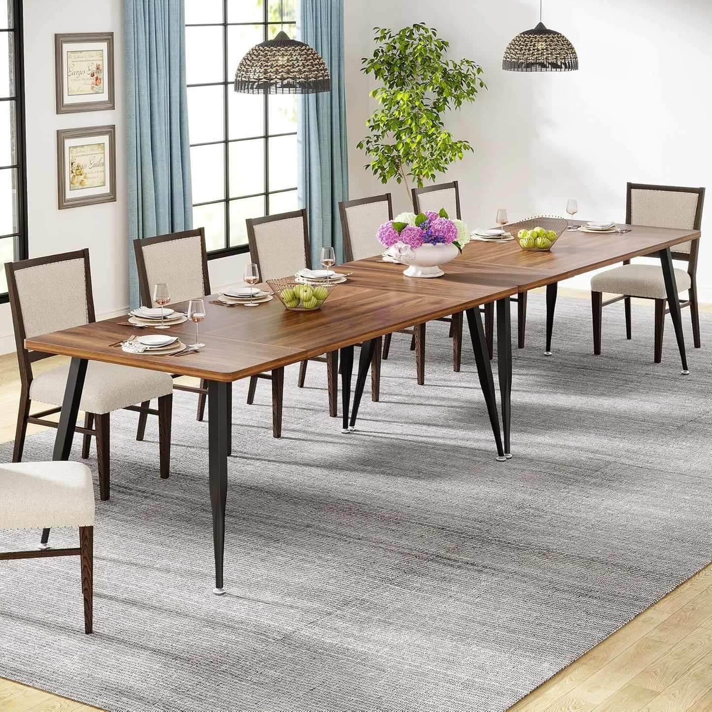 70.9 Inch Large Dining Table for 6 to 8, Industrial Kitchen Table Furniture with Metal Legs, Modern Faux Wood Rectangular Dinner Table for Dining Room, Rustic Brown/Black-3