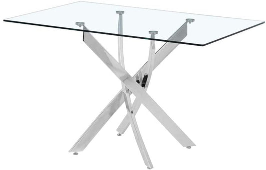 Tempered Glass Dining Table with Chromed Legs (White)-1