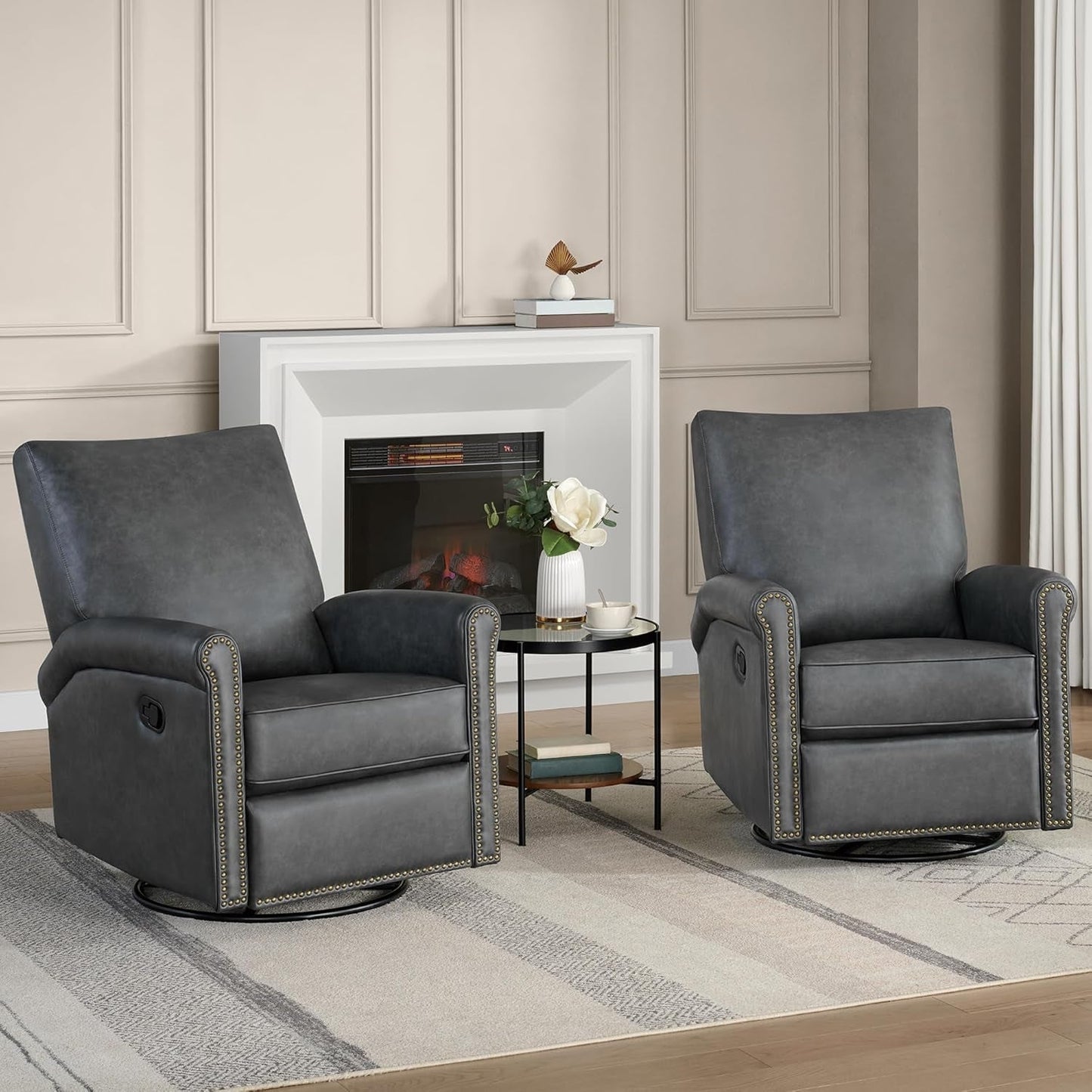 Large Leather Recliner Chair Faux Swivel Rocker for Adults Manual Sofa for Living Room Bedroom Home Theater Seating-1