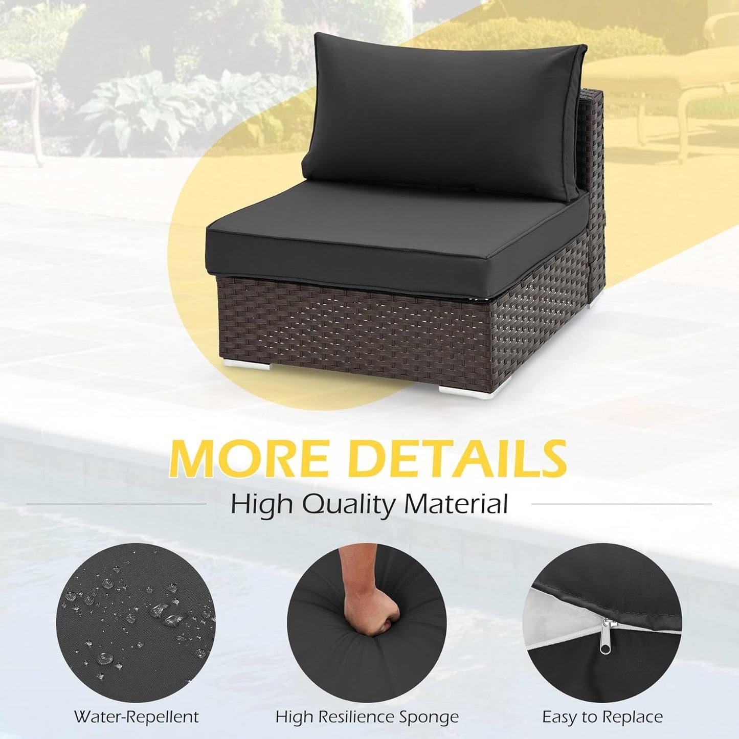 Outdoor Replacement Cushions for Patio Furniture,Water-Repellent Sofa Cushions for 6-Seat Rattan Wicker Sectional Patio Conversation Sets,14-Piece Cushions Set for Outdoor Couch(Black)-4