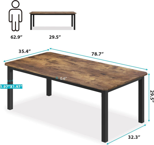 Industrial Dining Table for 6~8 People,78.7" Long Kitchen Table, Wood Dining Table, Kitchen & Dining Room Table,Rectangle Dining Room Table for 6 Perfect for Dinner or Meeting-Brown(Table Only)-1