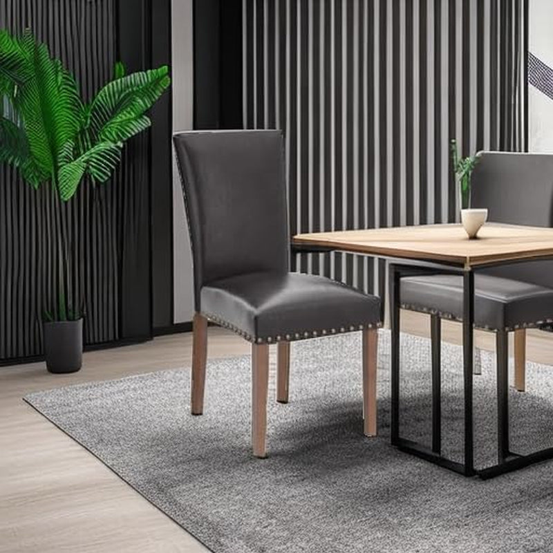 Parsons Dining Chairs Set of 4, Upholstered Nailhead PU Leather Dining Room Kitchen Side Chair with Thick Cushions and Wood Legs, Dark Brown-4
