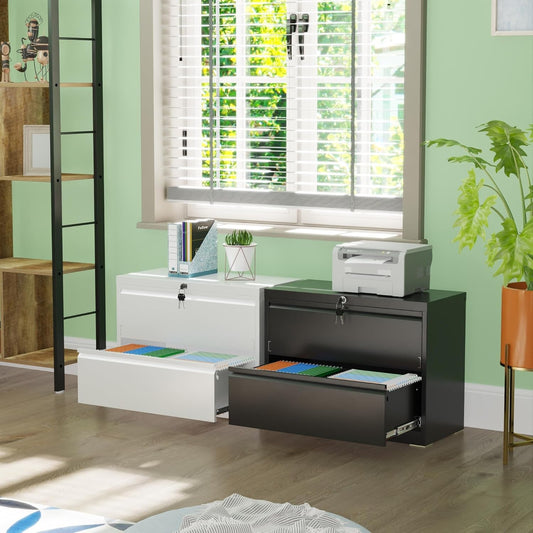 2 Drawer Lateral File Cabinet,Metal Filing Cabinet with Lock, Cabinet for Home Office School Hanging Files Letter/Legal/F4/A4 Size, Assembly Required, Black-1