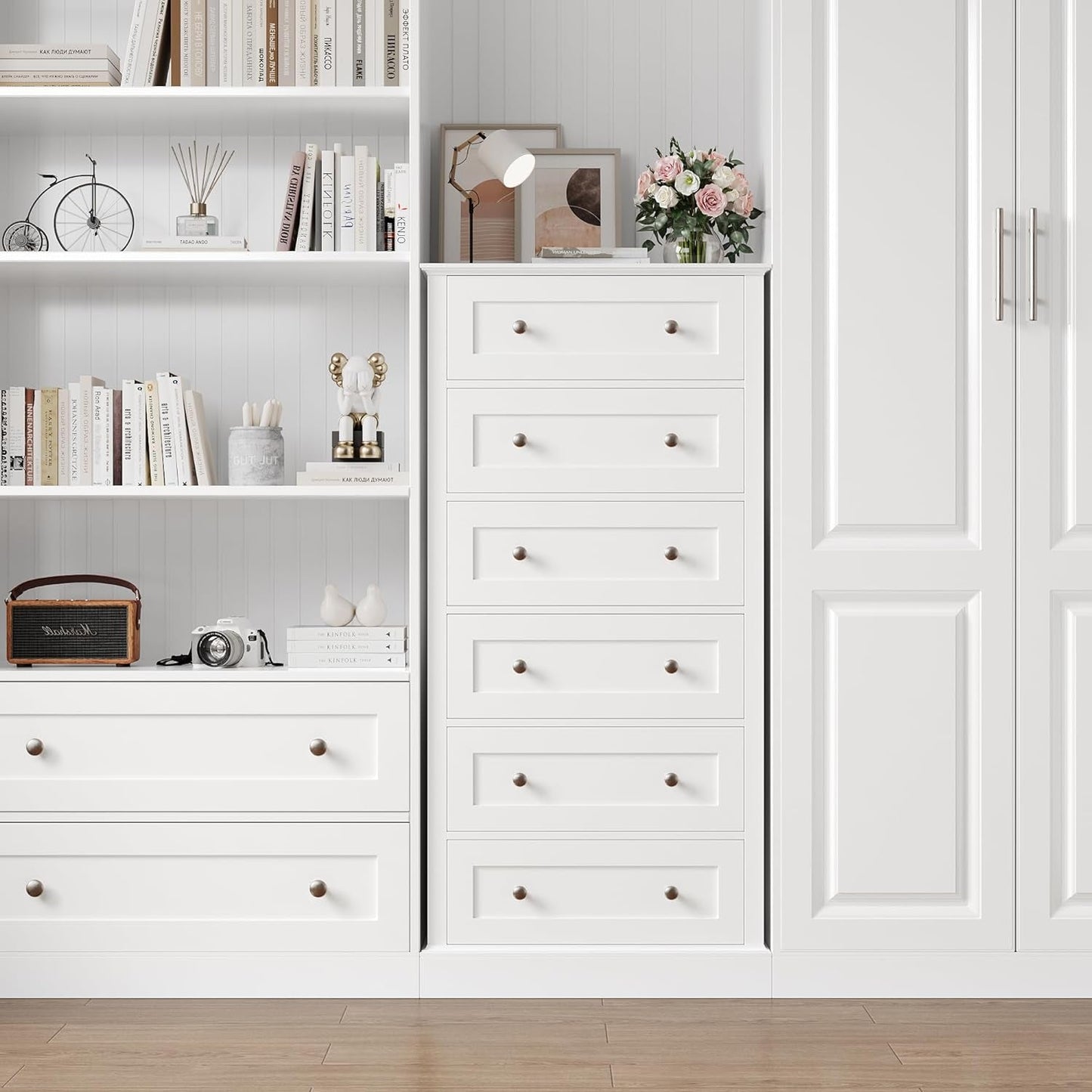 White 6-Drawer Dresser with Metal Handles-3