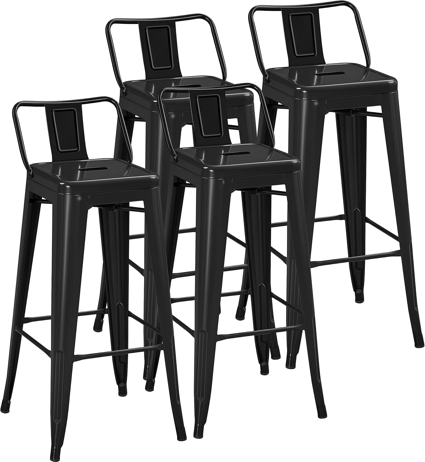 30 Inch Metal Bar Stools Set of 4 Bar Height Barstools Kitchen Chair Industrial Bar Stools with Low Back for Indoor Outdoor Use Matte Black-0