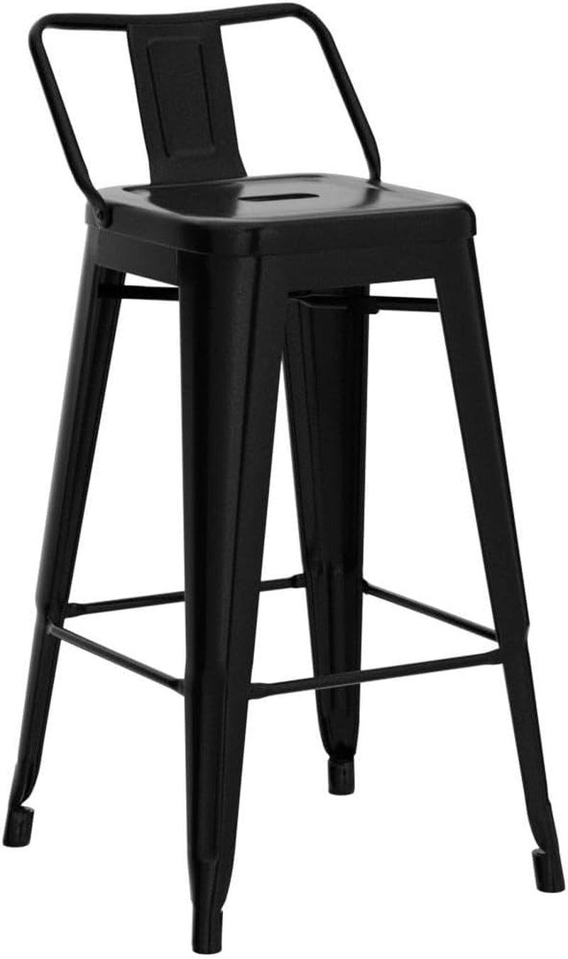 30 Inch Metal Bar Stools Set of 4 Bar Height Barstools Kitchen Chair Industrial Bar Stools with Low Back for Indoor Outdoor Use Matte Black-3