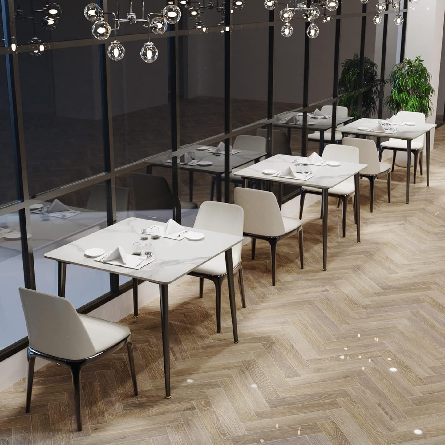 Sintered Stone Dining Table: 32 Inch Square White Kitchen Breakfast Table with Black Metal Legs - 30 Inch High Restaurant Table for 4-1