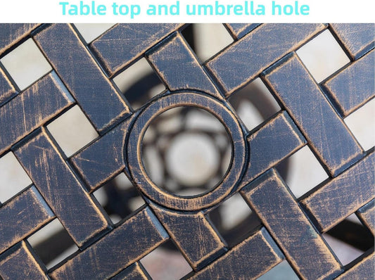 Bistro Set 3 Piece Rustproof Cast Aluminum Patio Furniture Sets round Table with Umbrella Hole for Outdoor, Patio, Balcony, Bronze-1