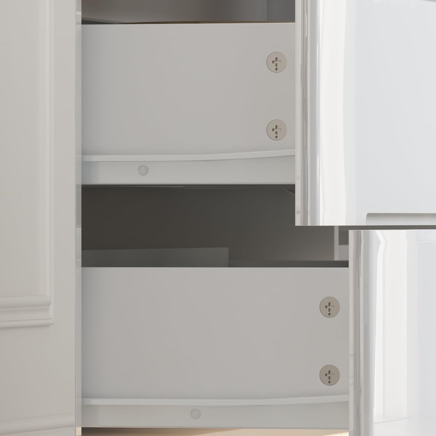 White Drawer Dresser with LED Light, Modern High Gloss Dresser with 8 Drawers, 63" Long Dresser Double Dresser Storage Chest of Drawer for Bedroom, Living Room, Entryway-3