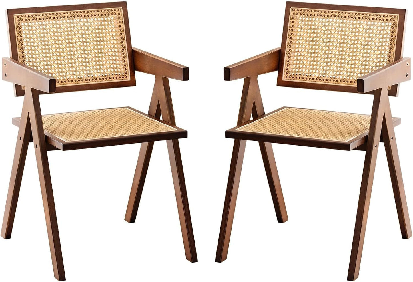 Rattan Accent Chairs, Modern Mid Century Dining Chairs Set of 2, Comfy Armchairs, Outdoor Rattan Chairs with Armrest for Bedroom Living Room Reading Room Dining Kitchen, Brown-0