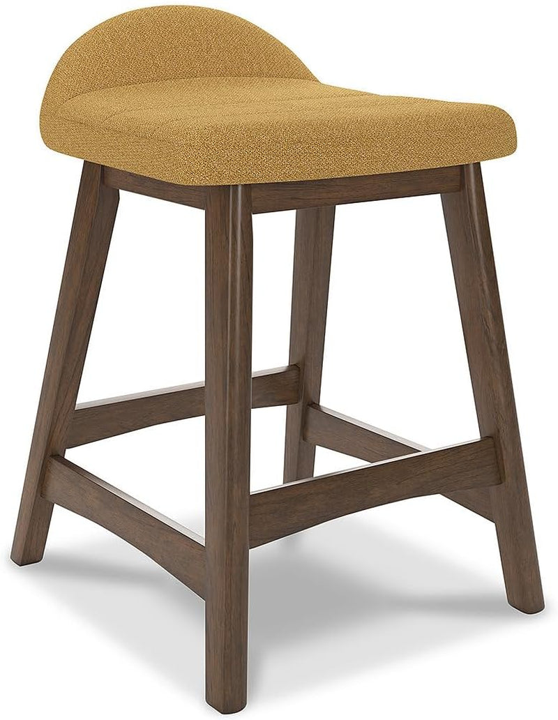 Lyncott Contemporary 28.5" Counter Height Upholstered Bar Stool with Foam Cushion, 2 Count, Mustard & Brown-4