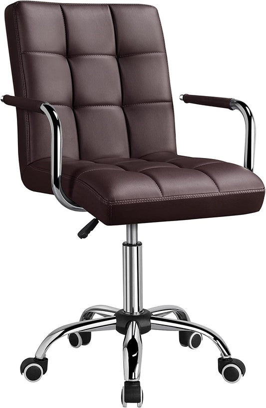 Modern Brown Leather Office Chair with Casters-1