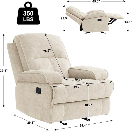 Rocker Recliner Chair for Adults, Manual Glider Chair for Nursery, Reclining Single Sofa Chair for Living Room, Upholstered Fabric Armchair, High Back, Deep Seat, Beige-1