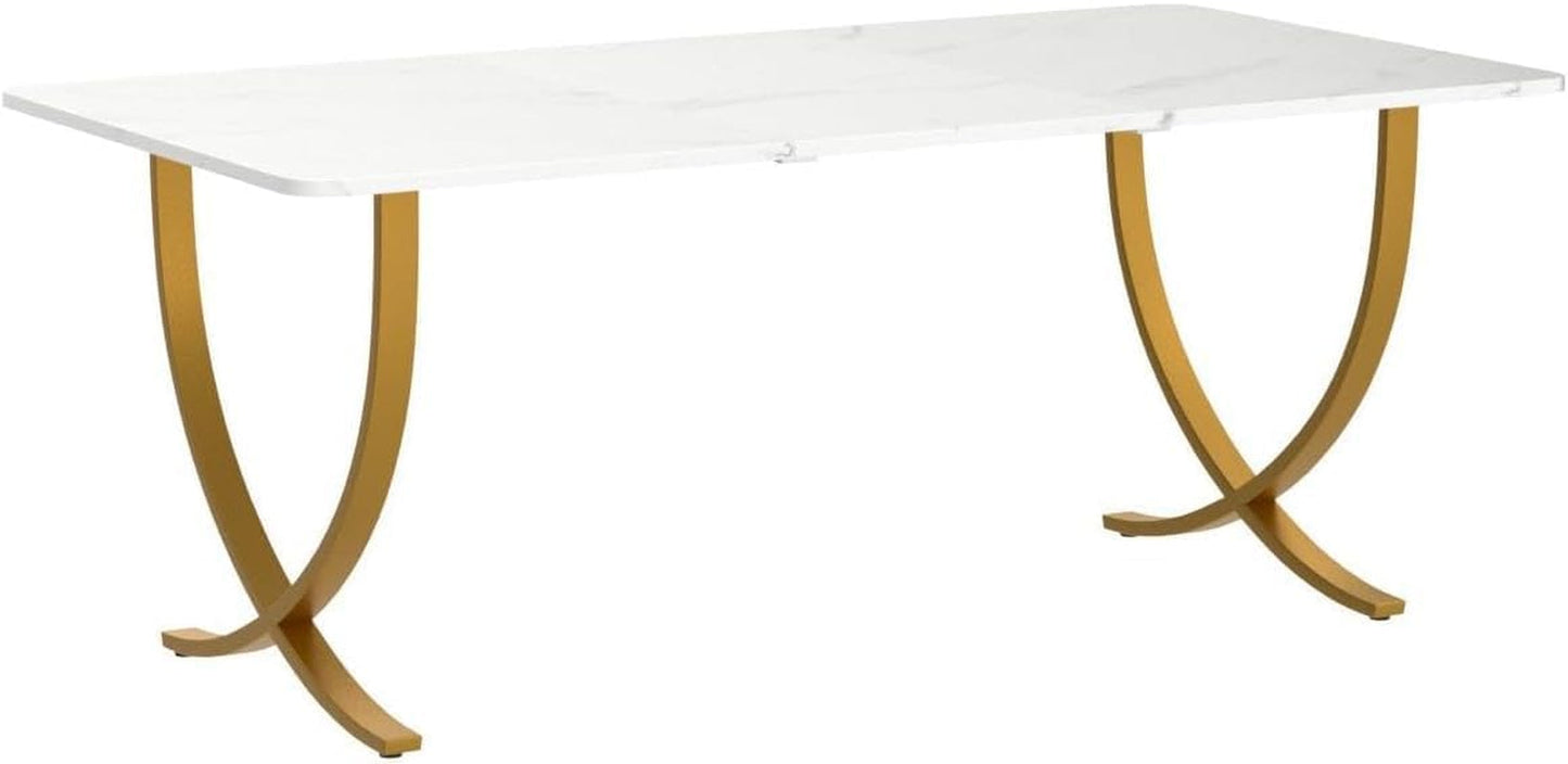 Executive Desk, 63” W X 31.5” D Large Office Desk, Modern Computer Desk Conference Table Meeting Room Table, Business Furniture for Home Office, White and Gold-4