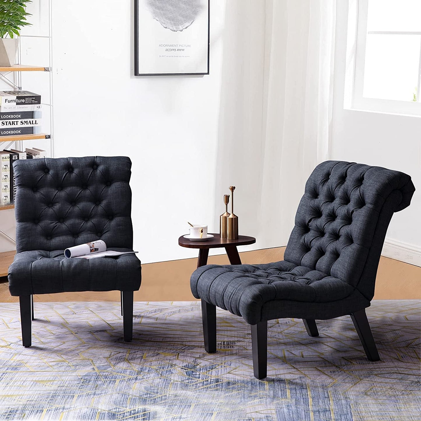 Gray Armless Accent Chair with Wood Legs-0