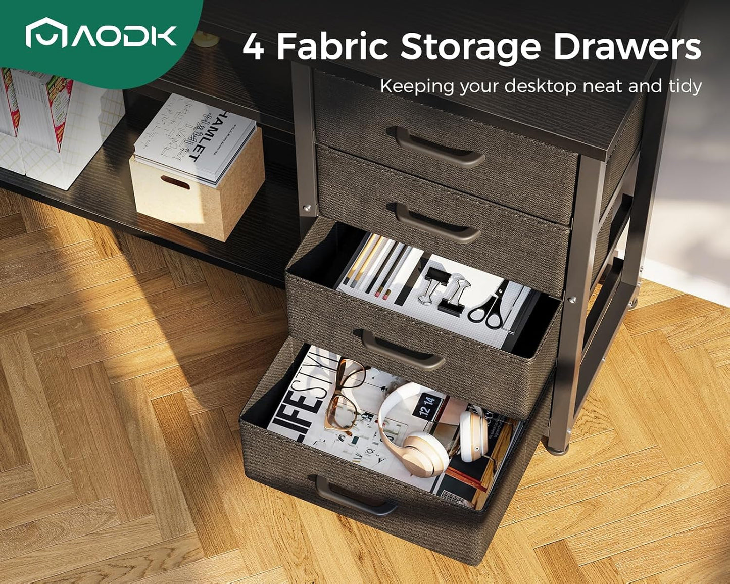 61" L Shaped Desk with Drawer, Computer Desk with Power Outlets & LED Lights, Reversible Corner Gaming Desk for Home Office Workstation, Office Desk with Monitor Shelf, Pure Black-4