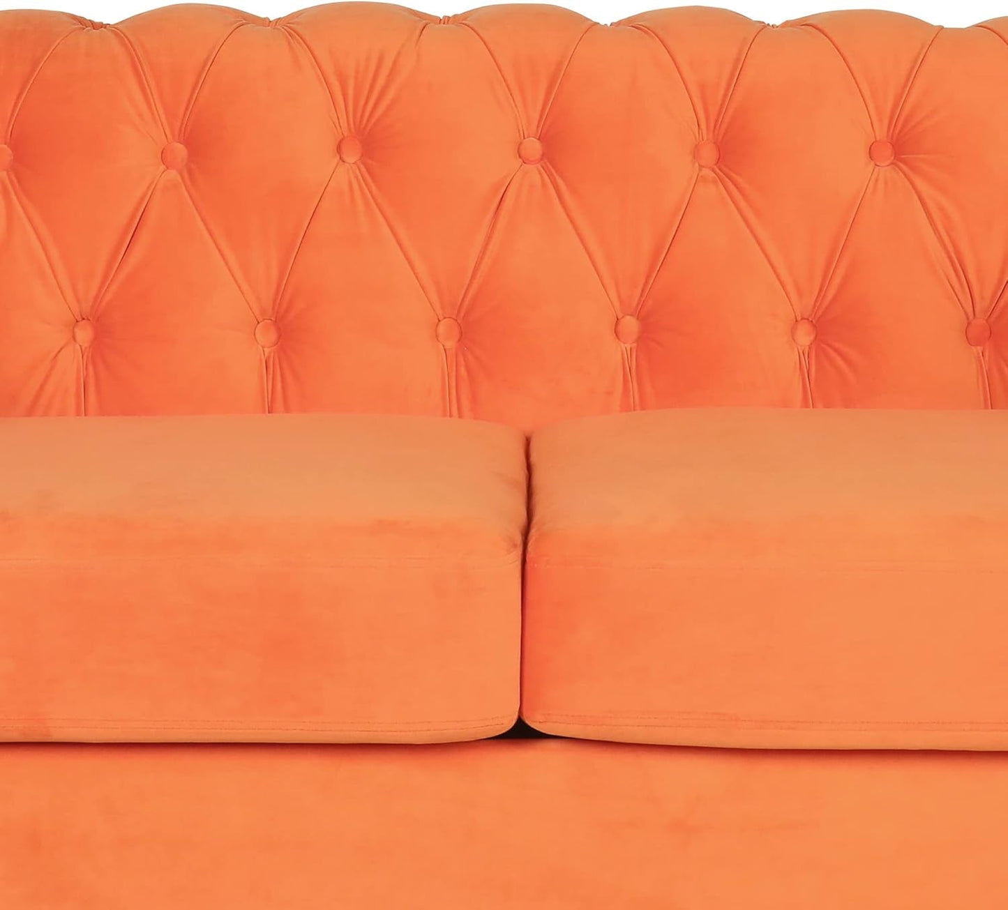 3 Pieces Living Room Furniture Sofa Set, Orange, Chesterfield Style, Velvet Upholstery, Nailhead Trim, Scrolled Arms, 1 Loveseat, 1 Club Chair, 1 Sofa-4