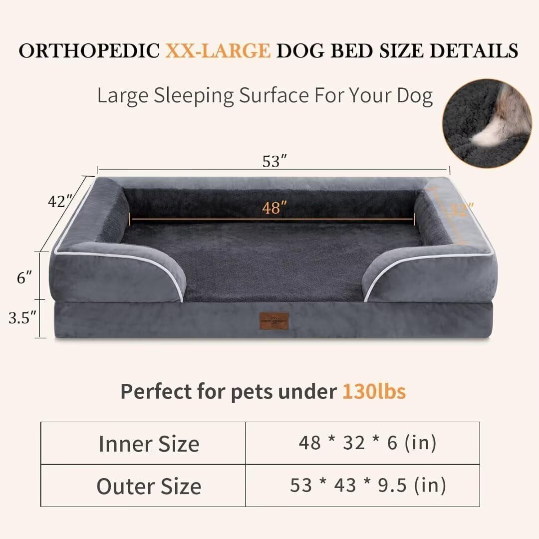Waterproof Orthopedic Foam Dog Beds, XXL Orthopedic Dog Bed for Extra Large Dogs, Washable Dog Sofa Bed with Removable Cover & Non-Slip Bottom(Xx-Large,Dark Grey)-4