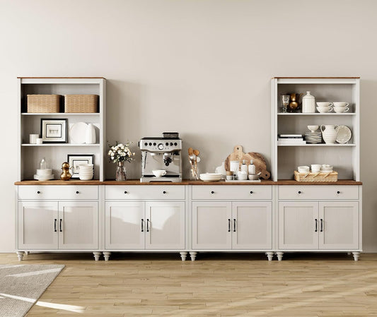 Entertainment Center with Bookshelves for Tvs up to 75", Farmhouse Wall Unit TV Stand with 8 Doors & 4 Drawer, Media Console Table for Living Room, Bedroom & Home Theater, off White-1