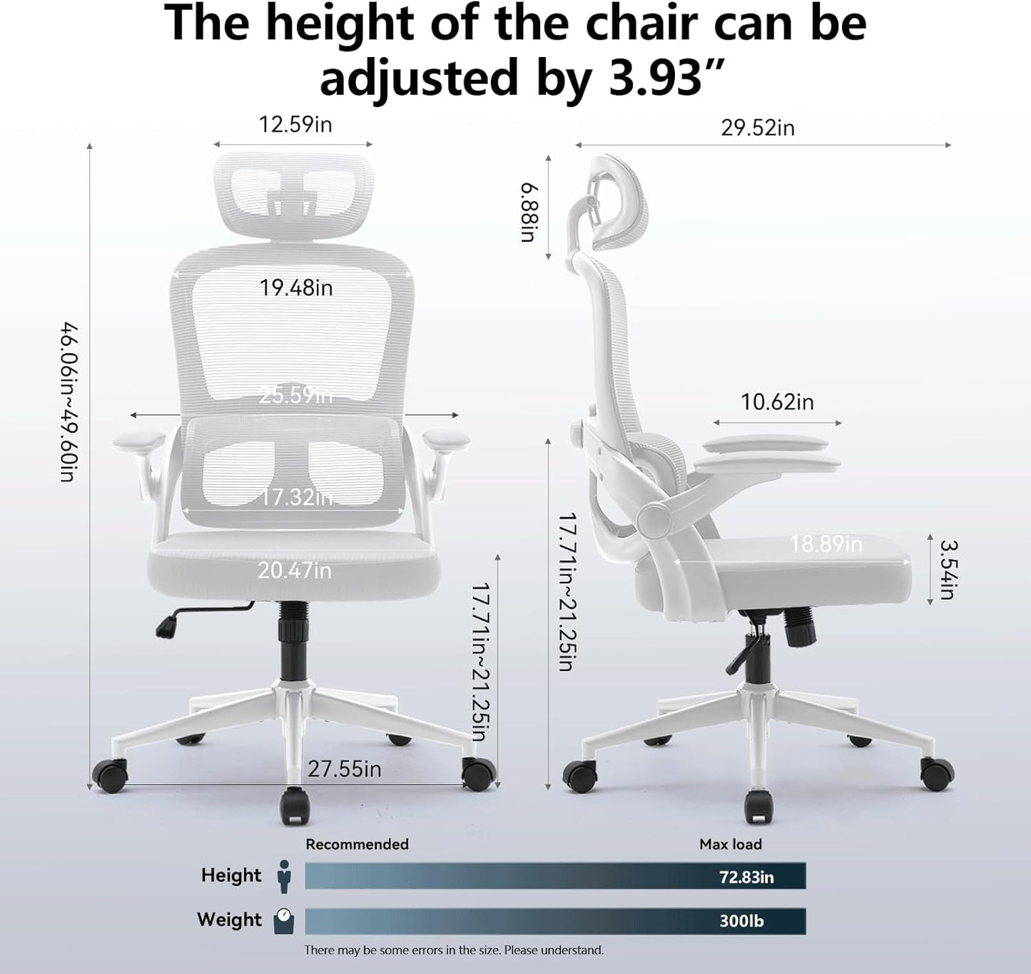 M102C Ergonomic Office Chair, High Back Desk Chair with 3D Armrests, Up&Down Lumbar Support, Swivel Computer Task Chair with Adjustable 2D Headrest, Tilt Function,White-2