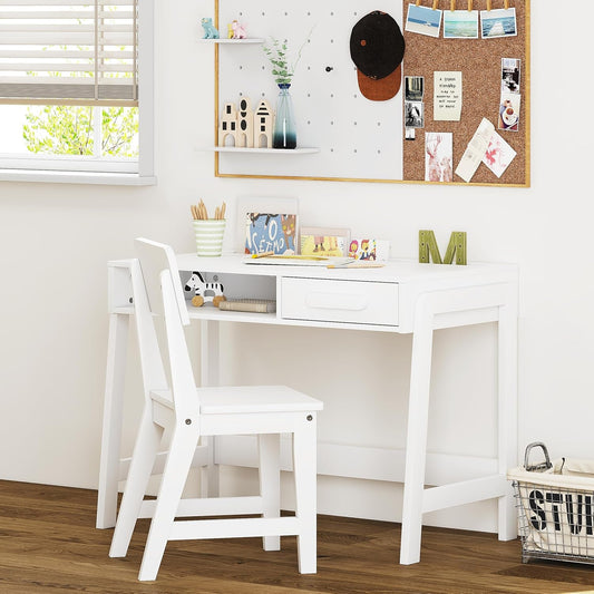 Kids Desk and Chair Set, Study Desk for Kids with Drawers, Wooden Children Study Table, Student Writing Desk Computer Workstation for Bedroom & Study Room-1
