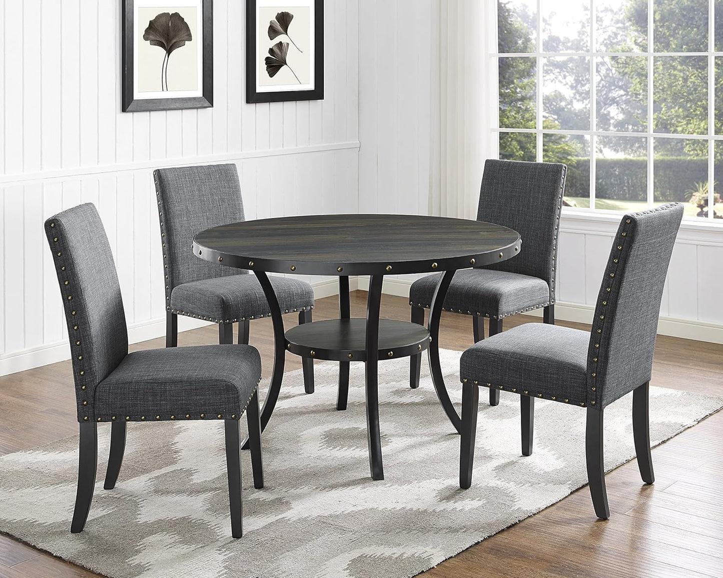 Biony Gray Fabric Dining Chairs with Nailhead Trim, Pack of 2-3