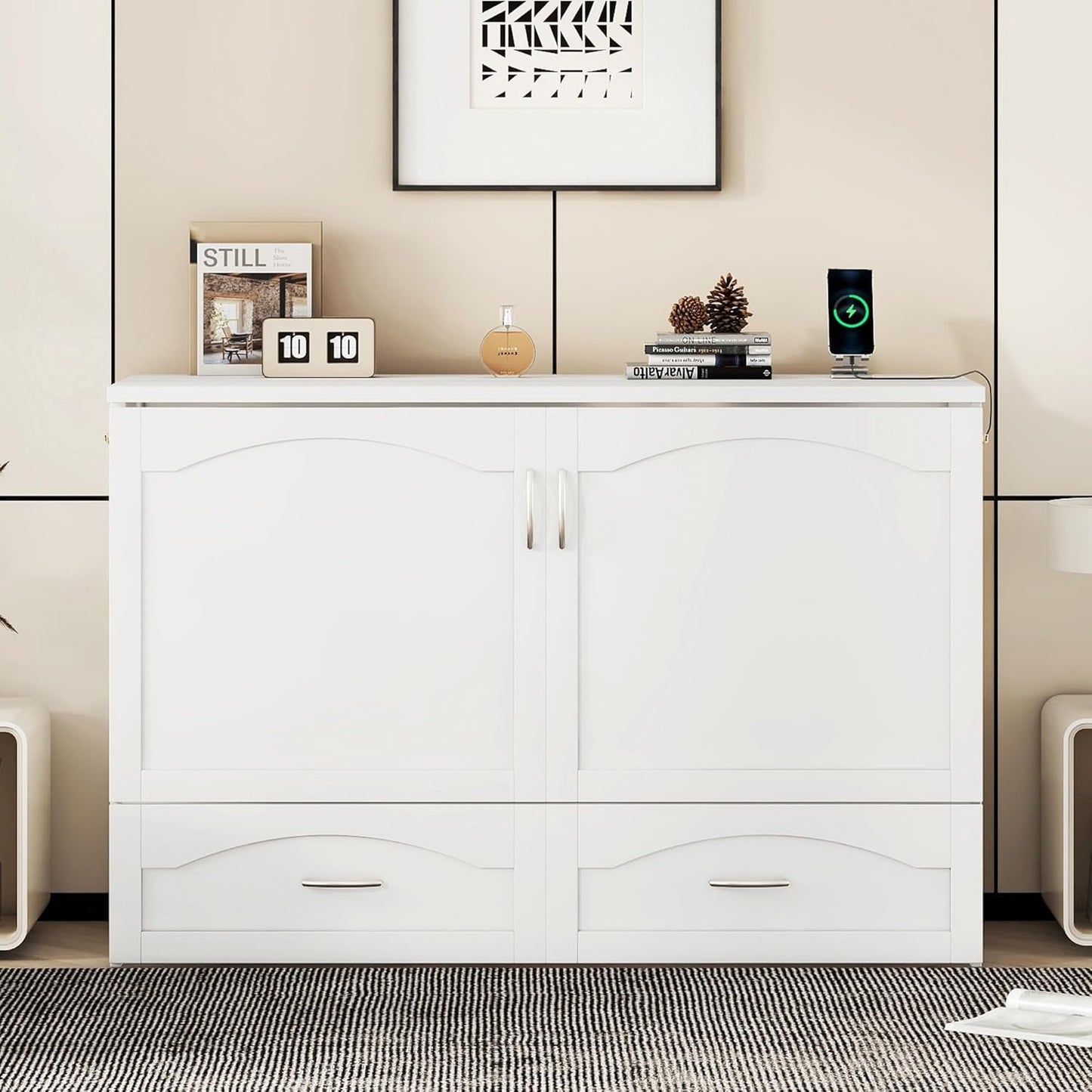 Queen Size Murphy Bed with Closet and Drawers-6