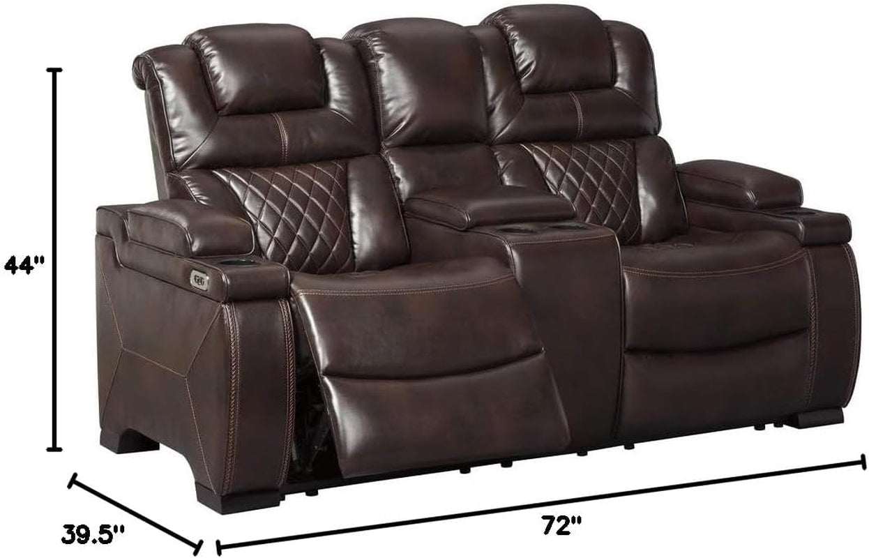 Warnerton Faux Leather Power Reclining Loveseat with Center Console, Brown-2