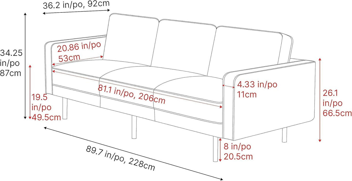 Valencia Varese 90” Cognac Tan Brown 3 Seater Full Leather Sofa - Italian Nappa Leather Modern Cloud Couch for Living Room/Apartment Furniture - Lounge Sofa with Removable Cushion-2