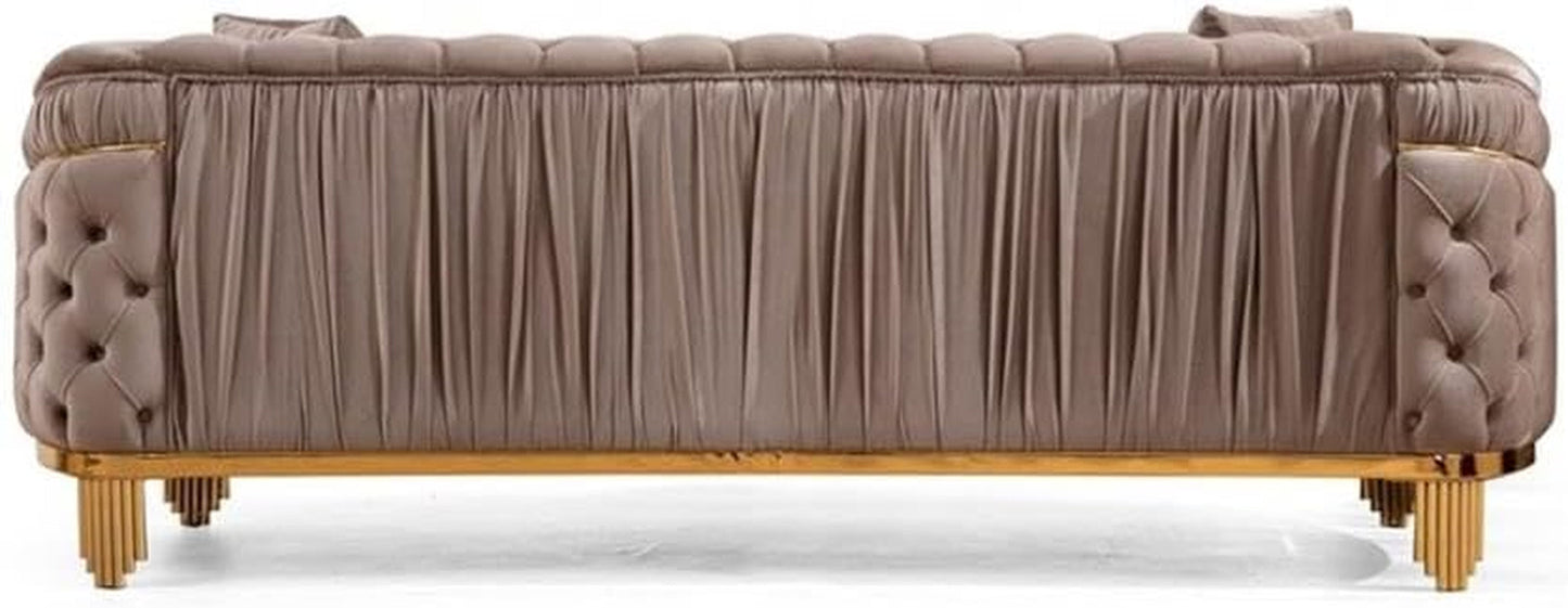 Vanessa 3 Piece Living Room Set Finished with Velvet Upholstery in Taupe-3