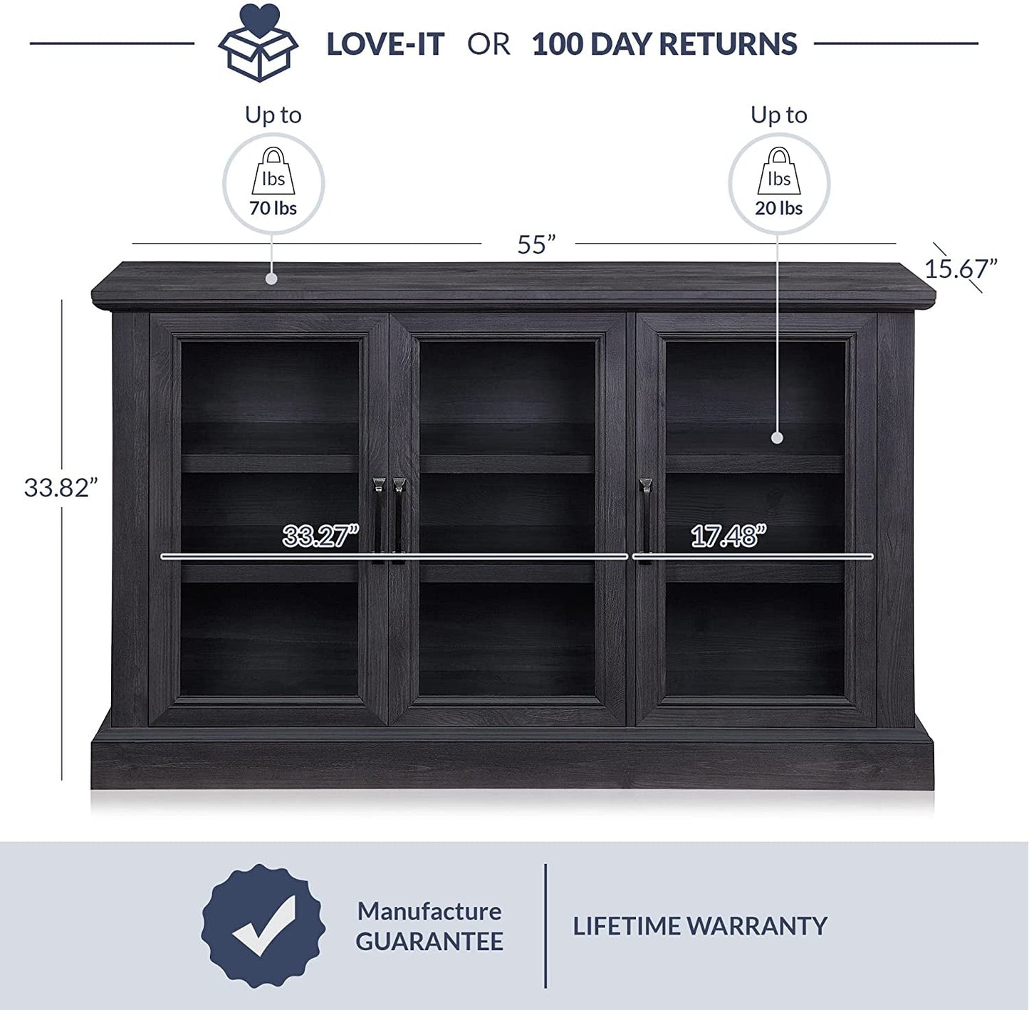 Rustic Gray Wood Sideboard with Glass Doors-2