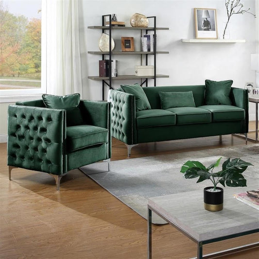 Bayberry Green Velvet Sofa Loveseat Living Room Set-1