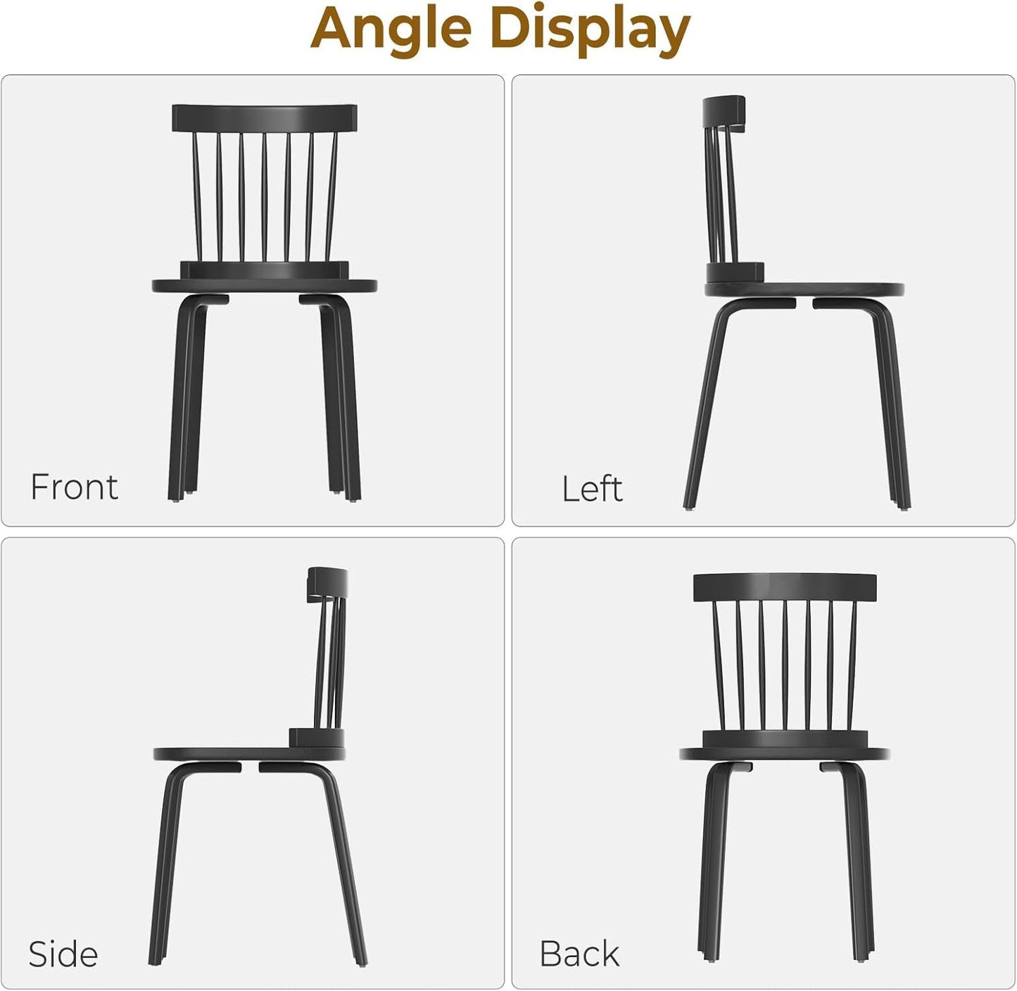 Windsor Dining Chairs Set of 6, Wood Farmhouse Spindle Back, Widen Seat, Mid-Century Modern French Country Style, for Living Room Restaurant, Black-4