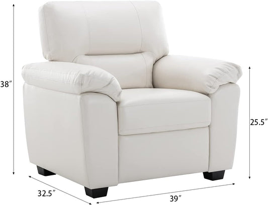 White Leather Sofa and Loveseat Chair Set, Modern Luxury and Comfy Furniture Sleeper Couches for Living Room, Apartment, Office, Lounge Room-1