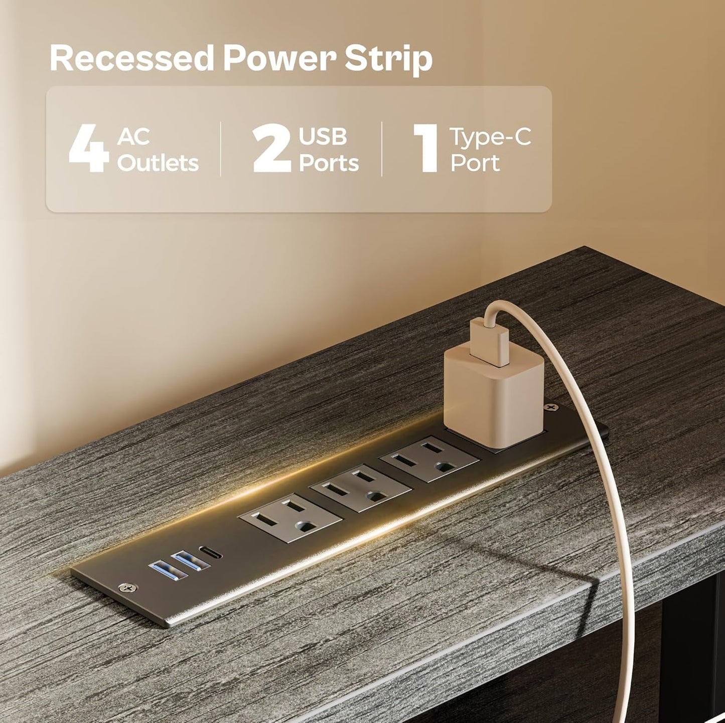 47 Inch Computer Desk with 4 Drawers, Gaming Desk with LED Lights & Power Outlets, Home Office Desk with Large Storage Space for Bedroom, Work from Home, Grey-4