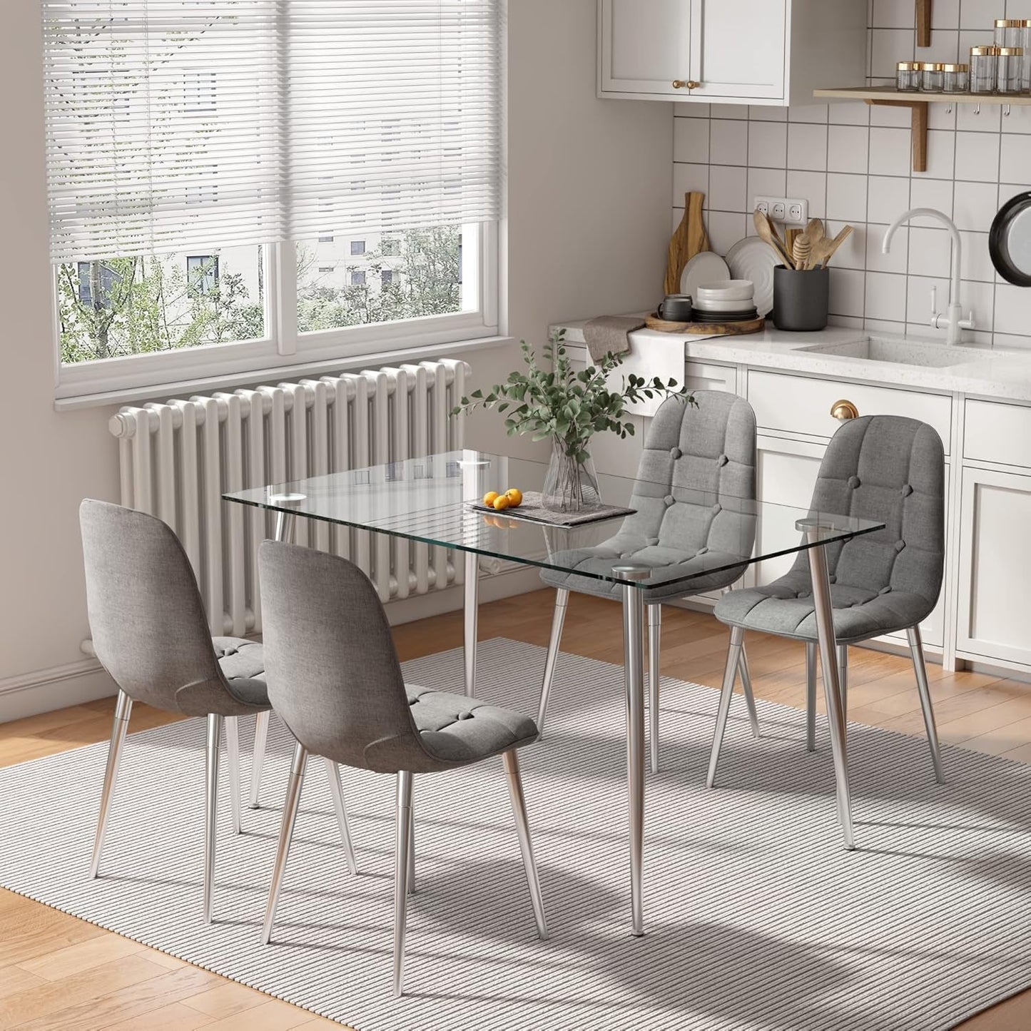 Glass Dining Table for 4 with 51 Inch Clear Rectangular Glass Top, 0.31" Modern Tempered Glass Kitchen Table Furniture with 4 Silver Plating Metal Legs for Home Dining Room-4