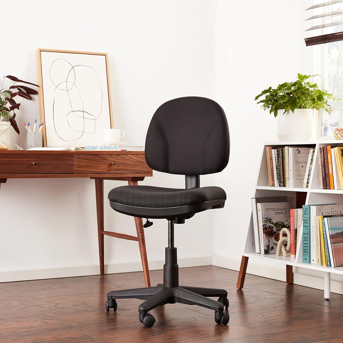 Office Star Pneumatic Sculptured Office Task Chair with Thick Padded Seat and Built-In Lumbar Support, Black-1