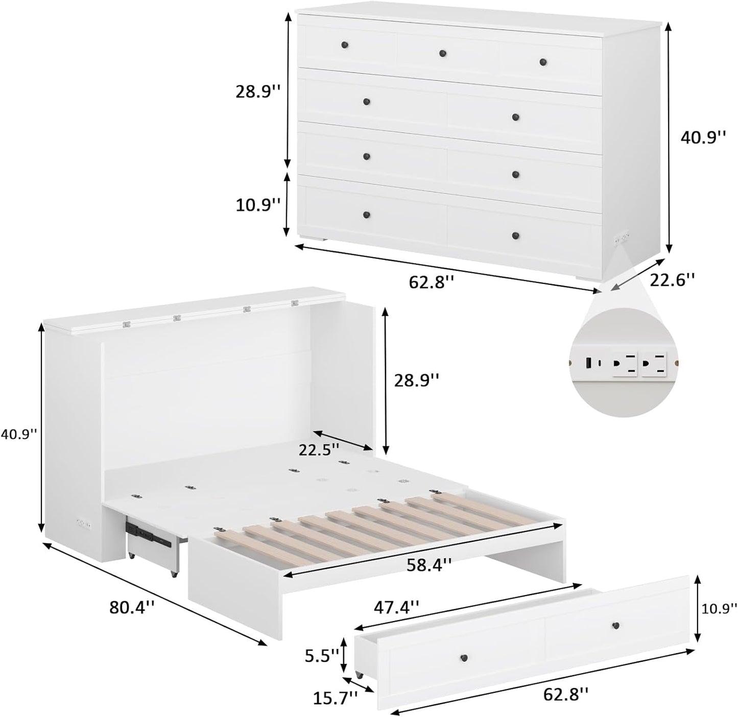 Queen Murphy Bed with Storage and Charging Station-2